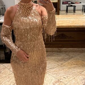 Elegant Long Sleeve Fringe Dress